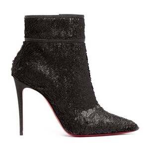 Christian Louboutin Moulakate 100 Black Sequin Glitter Heel Ankle Bootie 35.5